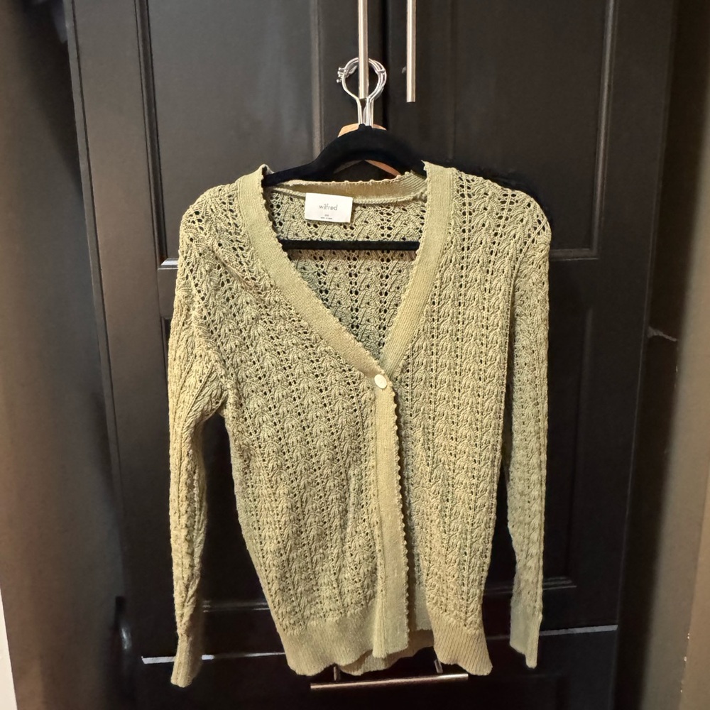 Wilfred Tan Cardigan Sweater V-Neck Textured Knit